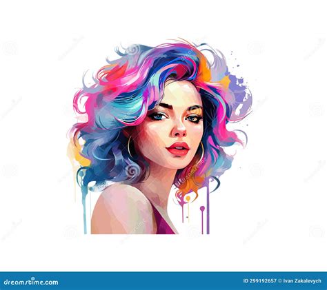 Stock Woman With Colored Hair Beauty Girl Stock Illustration