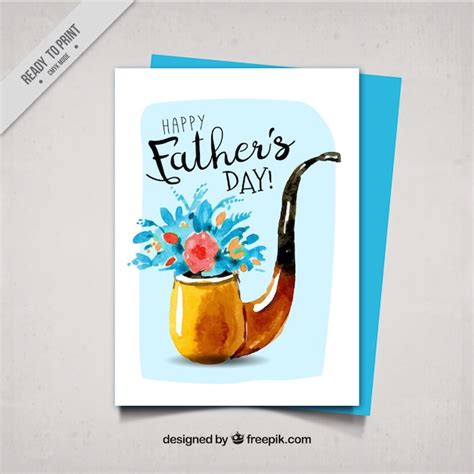 Watercolor Fathers Day Card With Pipe And Flowers Vector Free Download