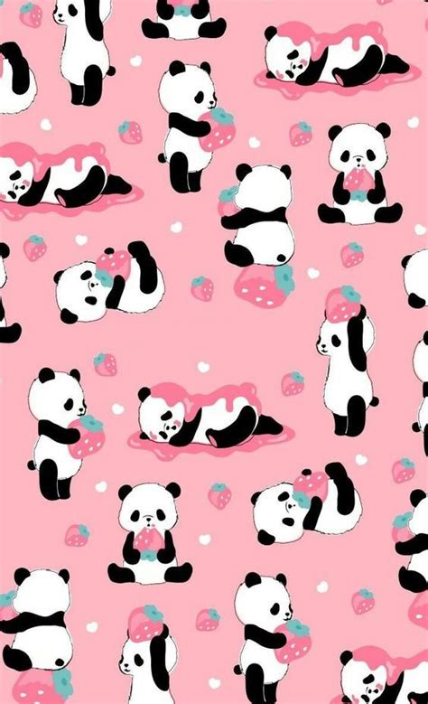 Fondo Pandas Y Fresas Cute Panda Wallpaper Panda Wallpaper Iphone