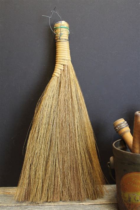 Vintage Straw Hearth Broom Split Wood Wrapped