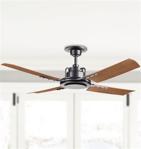 Peregrine Industrial Ceiling Fan Brushed Satin Finish With Walnut Brown