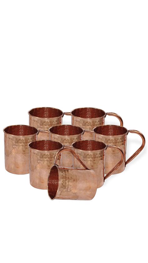 Buy Dakshcraft Drinkware Accessories Hammered Copper Moscow Mule Mug Set Of 8 Online At Low
