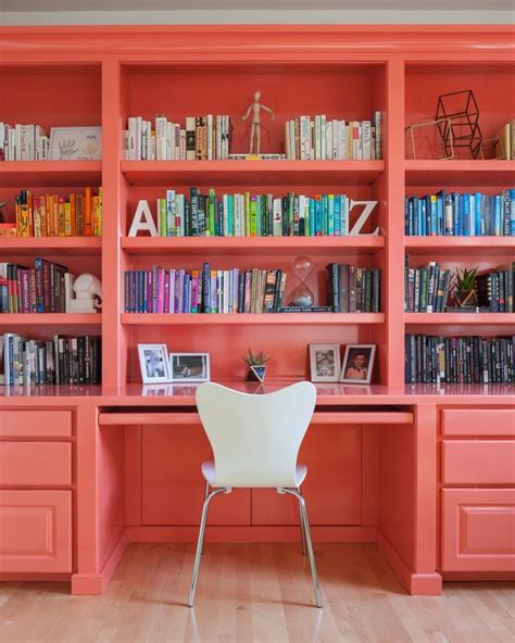 I cut down the bottom piece so it would fit. Modern Study with Stunning Coral Bookshelf | Home, Home ...