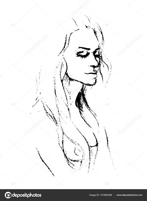 vector portrait of a naked girl drawing with a pencil stock illustration by ©design anya