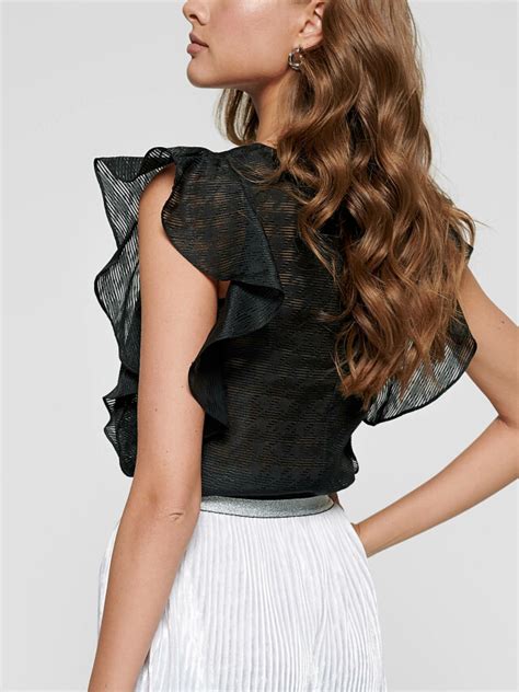 Translucent Ruffled Blouse With Pattern Lbl 1099 Official Online