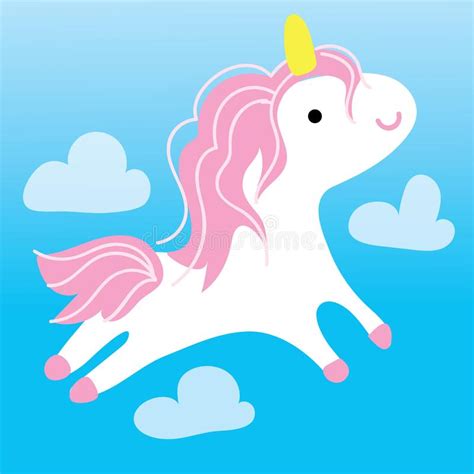 Cute Unicorn Fly In Sky Kid Graphic Illustration Stock Vector