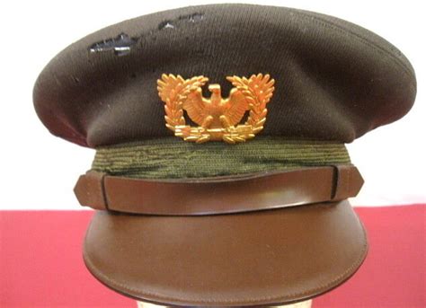 Wwii Us Army Warrant Officers Visor Service Cap Hat Wbrown Leather