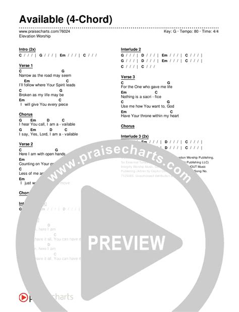 Available 4 Chord Chords Pdf Elevation Worship Praisecharts