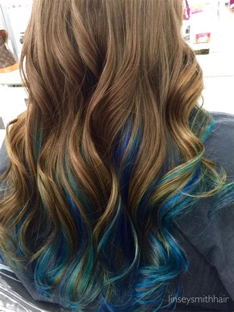 Dark brown hair with highlights and lowlights. Image result for Brown hair with blue | Blue hair ...