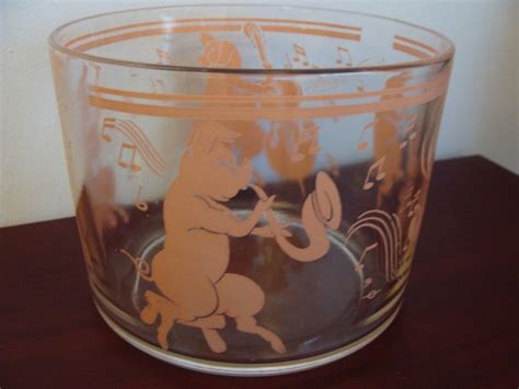 REDUCED Pink Musical Pigs Glass Ice Bucket 1940s Hazel Atlas
