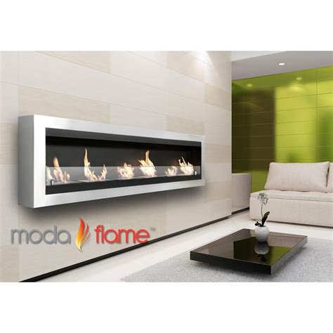 Moda Flame Verrazano Wall Mounted Ethanol Fireplace In Stainless Steel