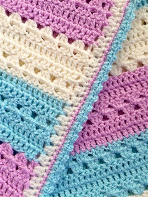 Hand Crochet Baby Blanket Cream Blue Lilac Cot Stroller Etsy Baby