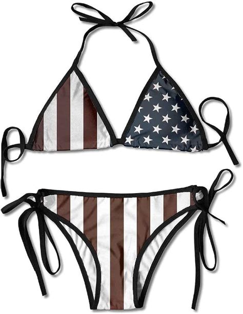 Usie2s American Flag Womens Wrap Top Bottom Bathing Suit