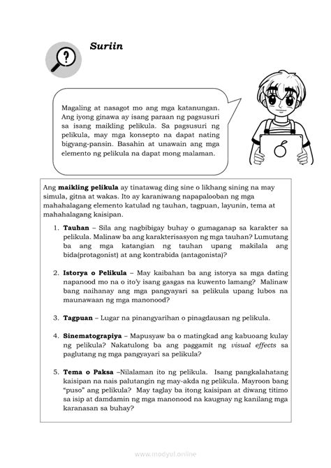Filipino 6 Modyul 10 Pagsusuri Ng Maikling Pelikula Grade 6 Modules