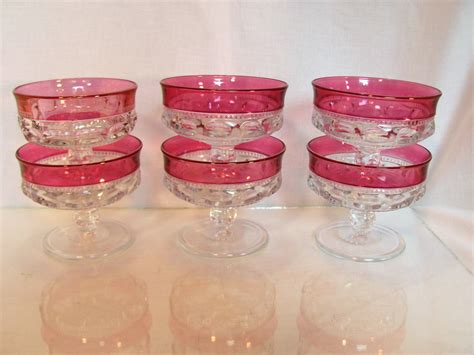 Kings Crown Sherbet Dishes By Indiana Glass Flashed Color 6 Pc Etsy Cranberry Glass Kings