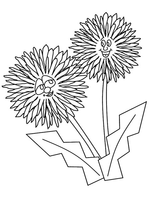 printable dandelion cartoon flowers coloring pages coloringpagebookcom