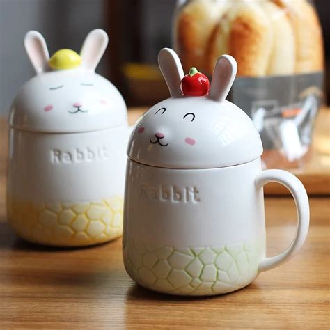 Kawaii Mugs 3d Rabbit Couples Cups With Lid Cute Coffee Cup Milk Cups