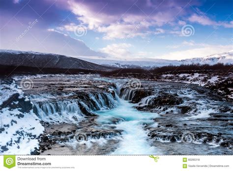 Beautiful Bruarfoss Waterfall With Turquoise Water Stock Photo Image