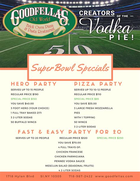 Goodfellas Super Bowl Catering Specials Goodfellas Brick Oven Pizza