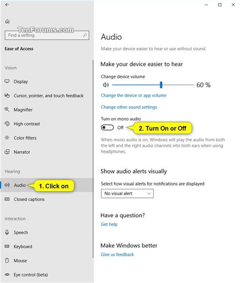 Turn On Or Off Mono Audio In Windows 10 Tutorials