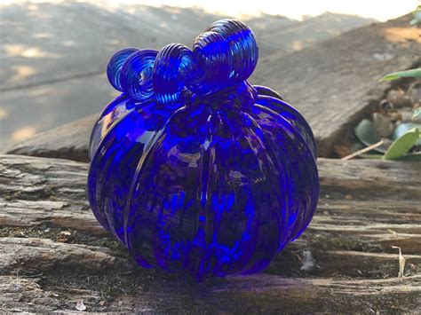 Cobalt Blue Glass Pumpkin 425 Hand Blown Squash Etsy