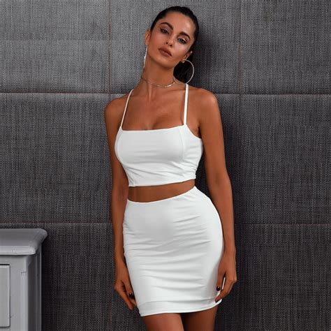 cross back two piece crop top and skirt set nymph and co spaghetti strap bodycon dress backless