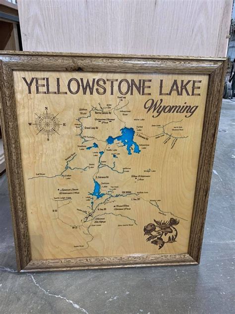 Yellowstone Lake Wyoming Custom Laser Engraved Lake Map With Epoxy