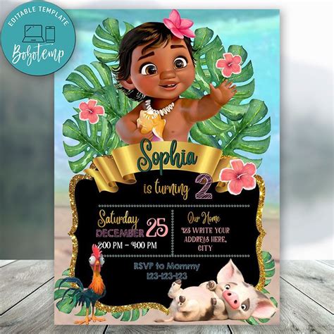 Personalize Your Disney Princess Baby Moana Invitation Instant Download