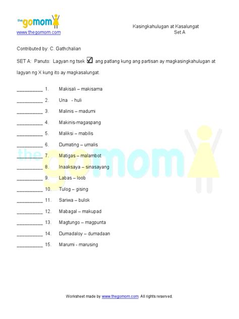 11 Pdf Kasingkahulugan Worksheet Grade 1 Printable Hd Docx Download
