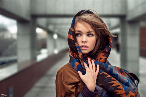 Download Outdoor Bokeh Scarf Brunette Brown Eyes Model Woman Anastasiya Scheglova HD Wallpaper