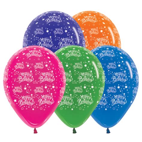 Sempertex 30cm Happy Birthday Stars Crystal Assorted Latex Balloons