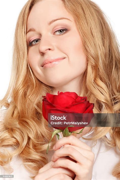 Beautiful Young Woman With Red Rose Stock Photo Download Image Now