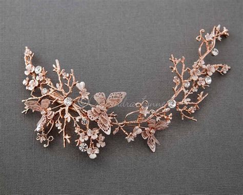 Butterfly Wedding Headpiece In Rose Gold Wedding Rose Gold Theme