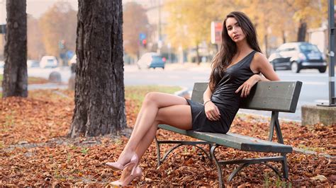 X Gir Sitting Bench Autumn K Laptop Full Hd P Hd K Wallpapers Images Backgrounds