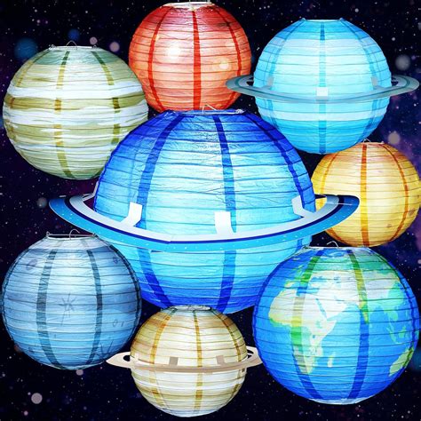 Space Paper Lanterns With Led Lights Hanging Galaxy Planets Decor 8
