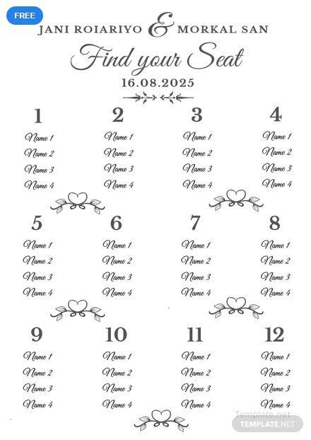 The Wedding Seating Chart Is Shown In Black And White With Bows On