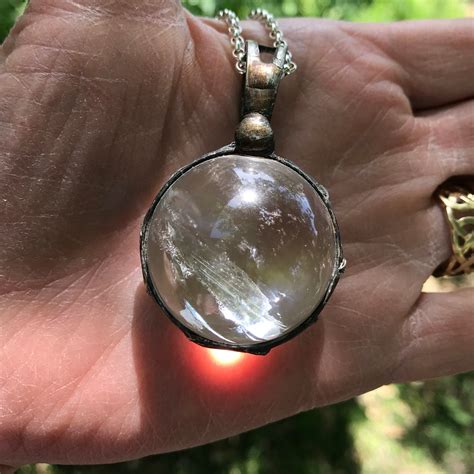 Clear Quartz Crystal Ball Pendant Polished Stone Oxidized Setting