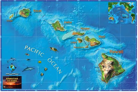 Hawaiian Islands Wall Map