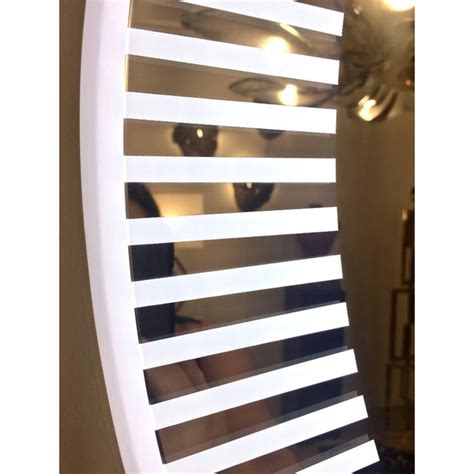 Contemporary Italian Organic Modern Round Lit Mirror With White Sunburst Decor In Showroom
