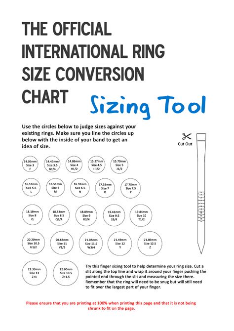 Ring Size Chart Conversion