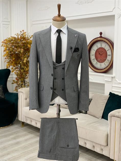 light gray slim fit groom wedding suit for men by