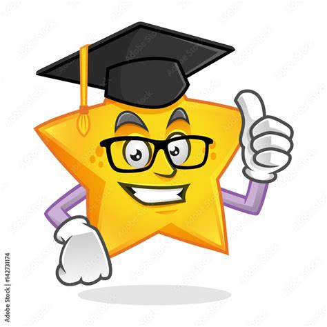 Graduation Star Mascot Wearing Graduation Cap Star Character Star