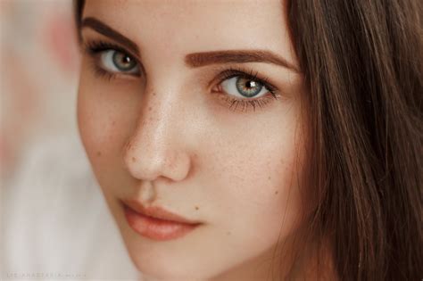 Hazel Eyes Brunette Model Women Anastasia Lis Freckles White Tops Hd Wallpaper Rare Gallery