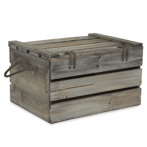 Antique Green Grey Wooden Crate Storage Box With Lid Med