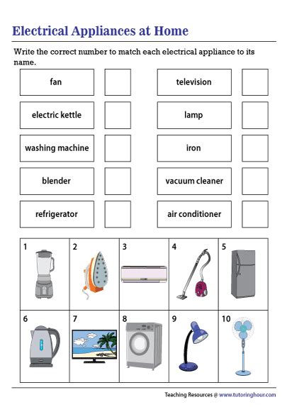 Electrical Appliances At Home Worksheet