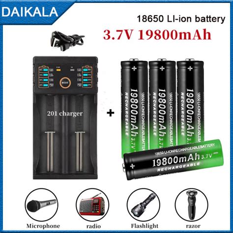 100 New 18650 Battery 37v 19800mah Rechargeable Li Ion Charger For Led
