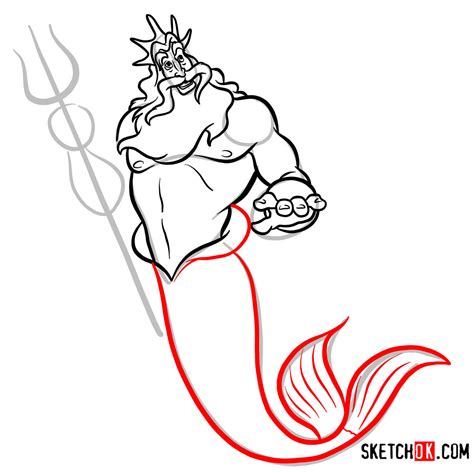 How To Draw King Triton The Little Mermaid Sketchok Easy Drawing Guides
