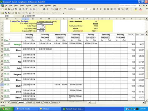 Employee Schedule Spreadsheet Template Throughout Employee Schedule