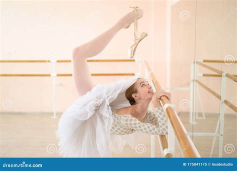 Beautiful Ballerina Is Training In A Dance Class Young Flexible Dancer Posing In Pointe Shoes