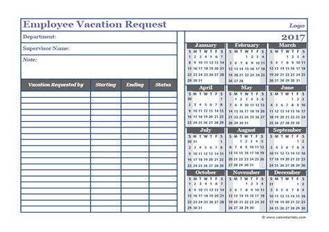 2017 Business Employee Vacation Request Free Printable Templates